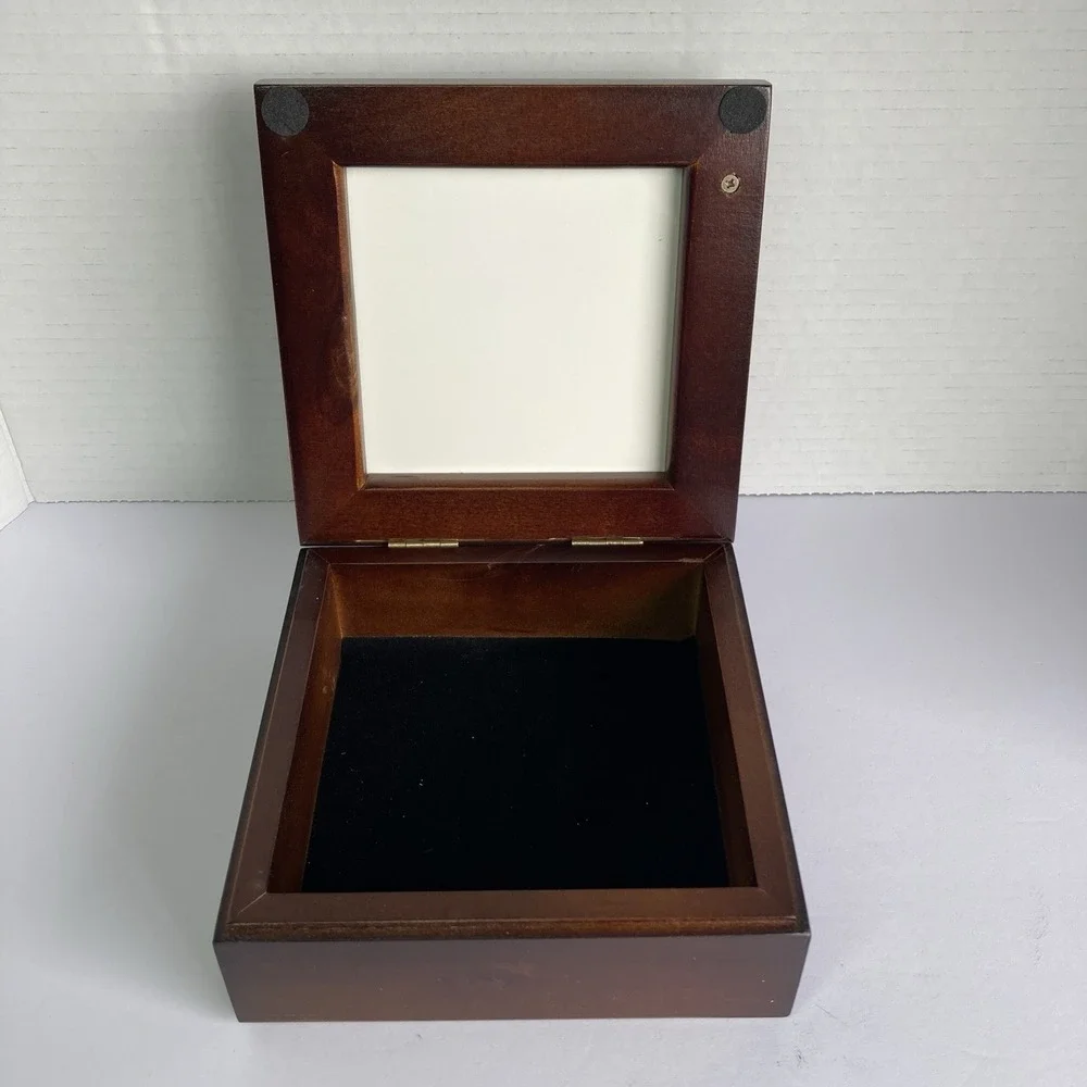 Keepsake Trinket Mahogany Wooden‎ Hinged Box Tile Top